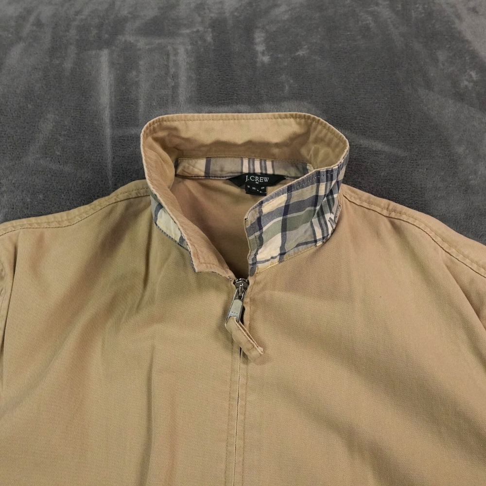 J. Crew Tan Bomber Jacket with Plaid Collar